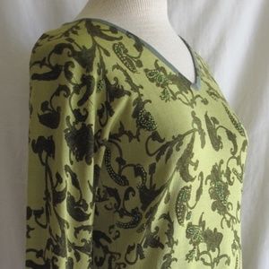 ESS GREEN FLORAL SILK BLEND PULLOVER SWEATER - S